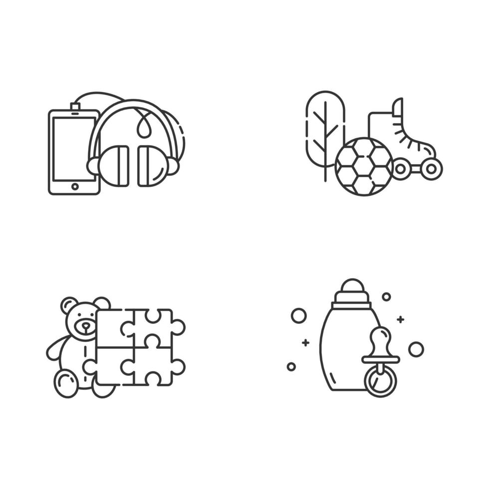 ensemble d'icônes linéaires de départements de commerce électronique. catégories d'achats en ligne. Produits pour bébés. dispositifs. sports et activités de plein air. symboles de contour de ligne mince. illustrations vectorielles isolées. trait modifiable vecteur