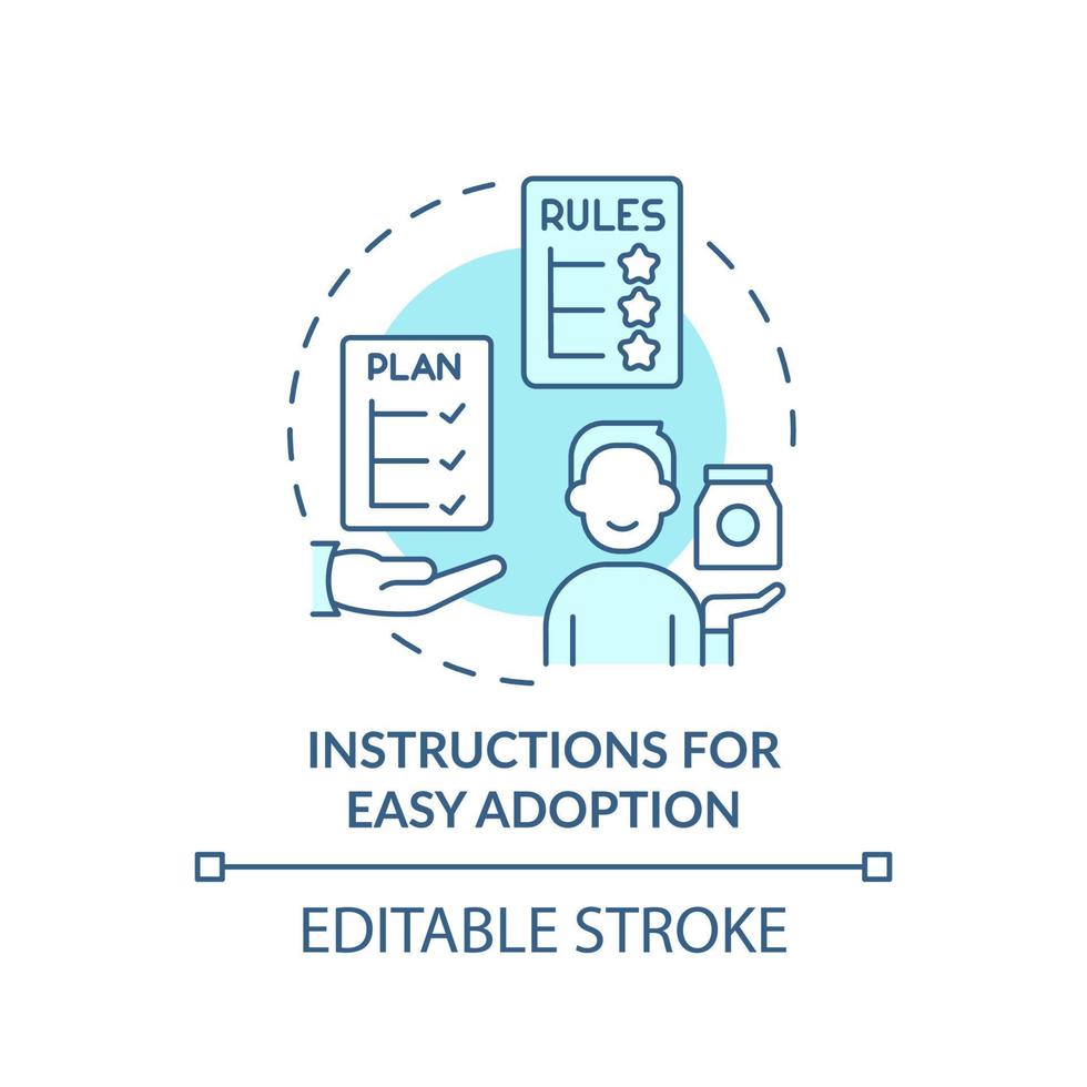 instructions pour une adoption facile icône de concept turquoise. résolution des besoins des clients idée abstraite illustration en ligne mince. dessin de contour isolé. trait modifiable. vecteur