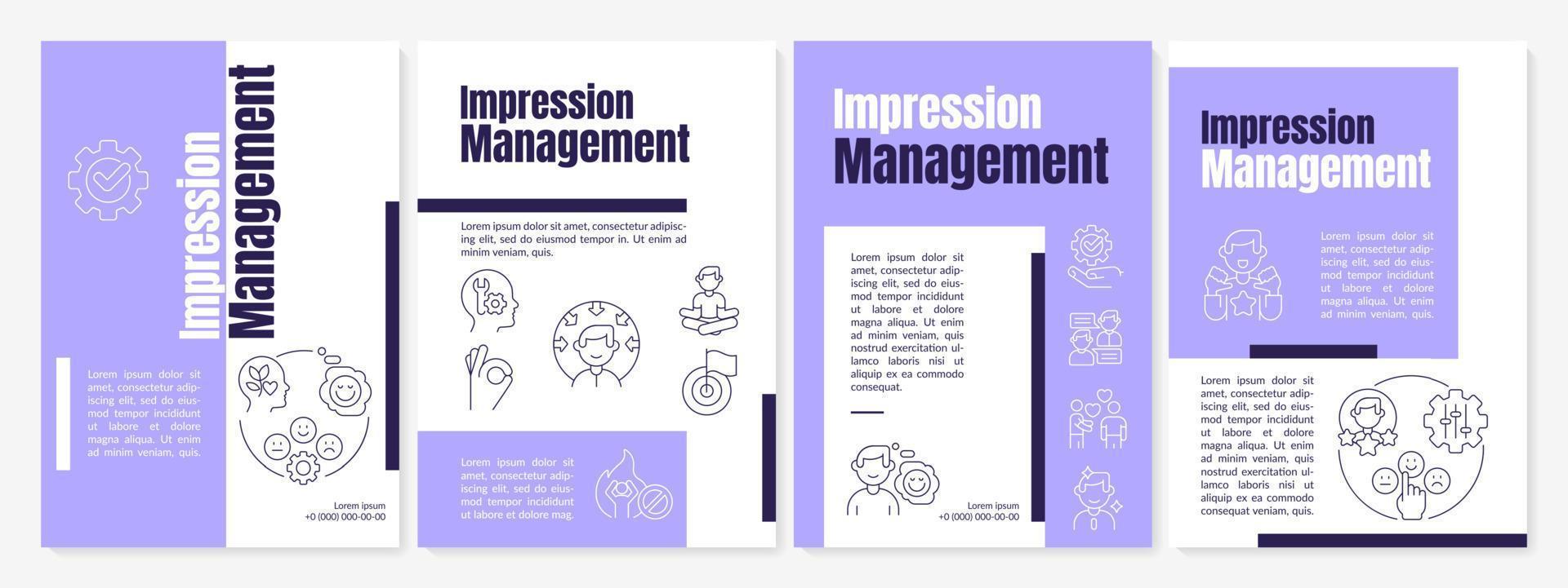 modèle de brochure violet de gestion des impressions. démarches pratiques. conception de dépliant avec des icônes linéaires. 4 mises en page vectorielles pour la présentation, les rapports annuels. vecteur