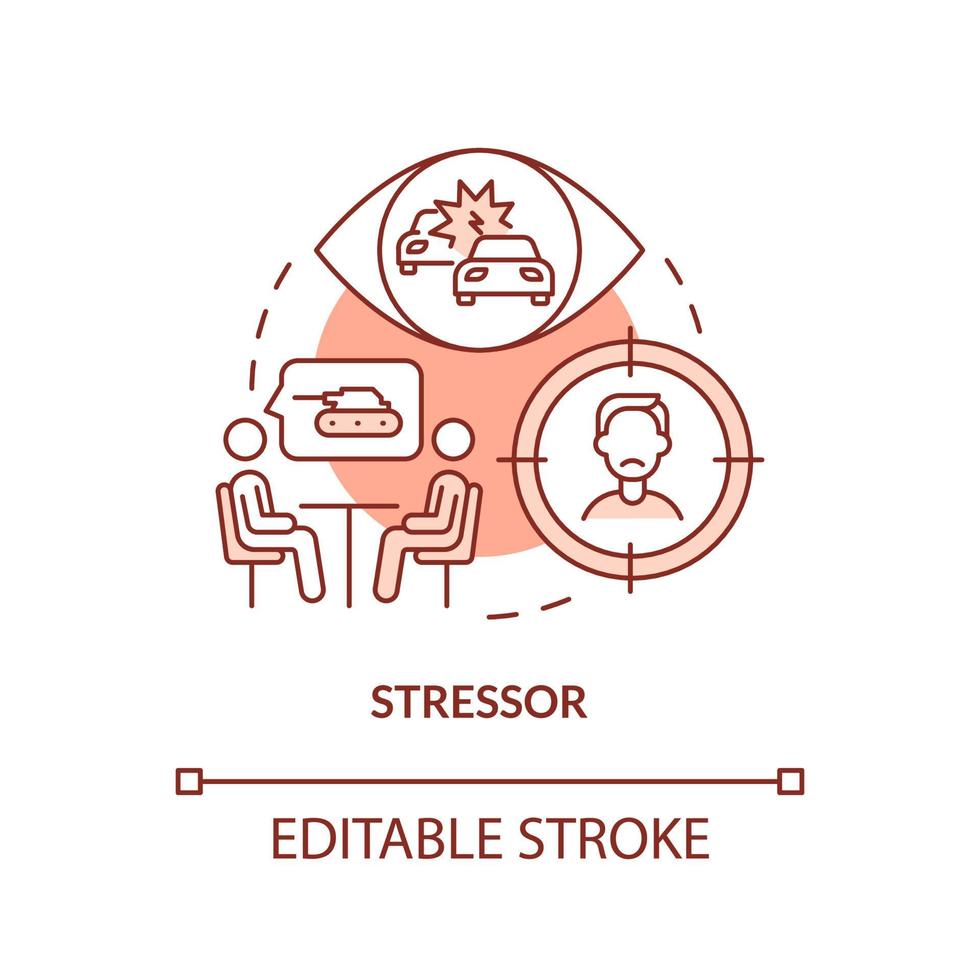 icône de concept de terre cuite de facteur de stress. témoin d'un événement traumatisant. critères pour l'illustration de la ligne mince de l'idée abstraite du ptsd. dessin de contour isolé. trait modifiable. vecteur