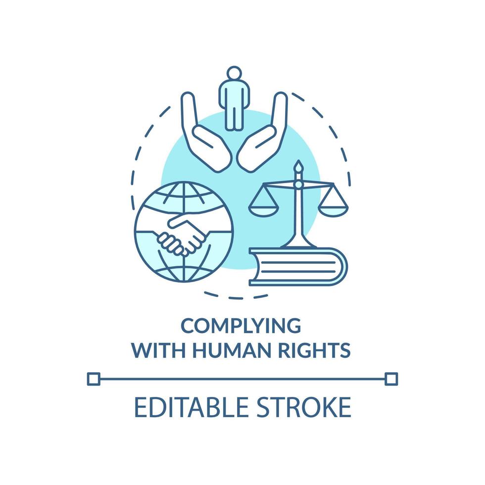 se conformer à l'icône de concept turquoise des droits de l'homme. illustration de la ligne mince de l'idée abstraite de la prévention des conflits militaires. dessin de contour isolé. trait modifiable. vecteur