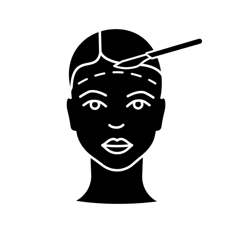 icône de glyphe de chirurgie de lifting. symbole de la silhouette. chirurgie esthétique du visage. rajeunissement facial chirurgical. espace négatif. illustration vectorielle isolée vecteur