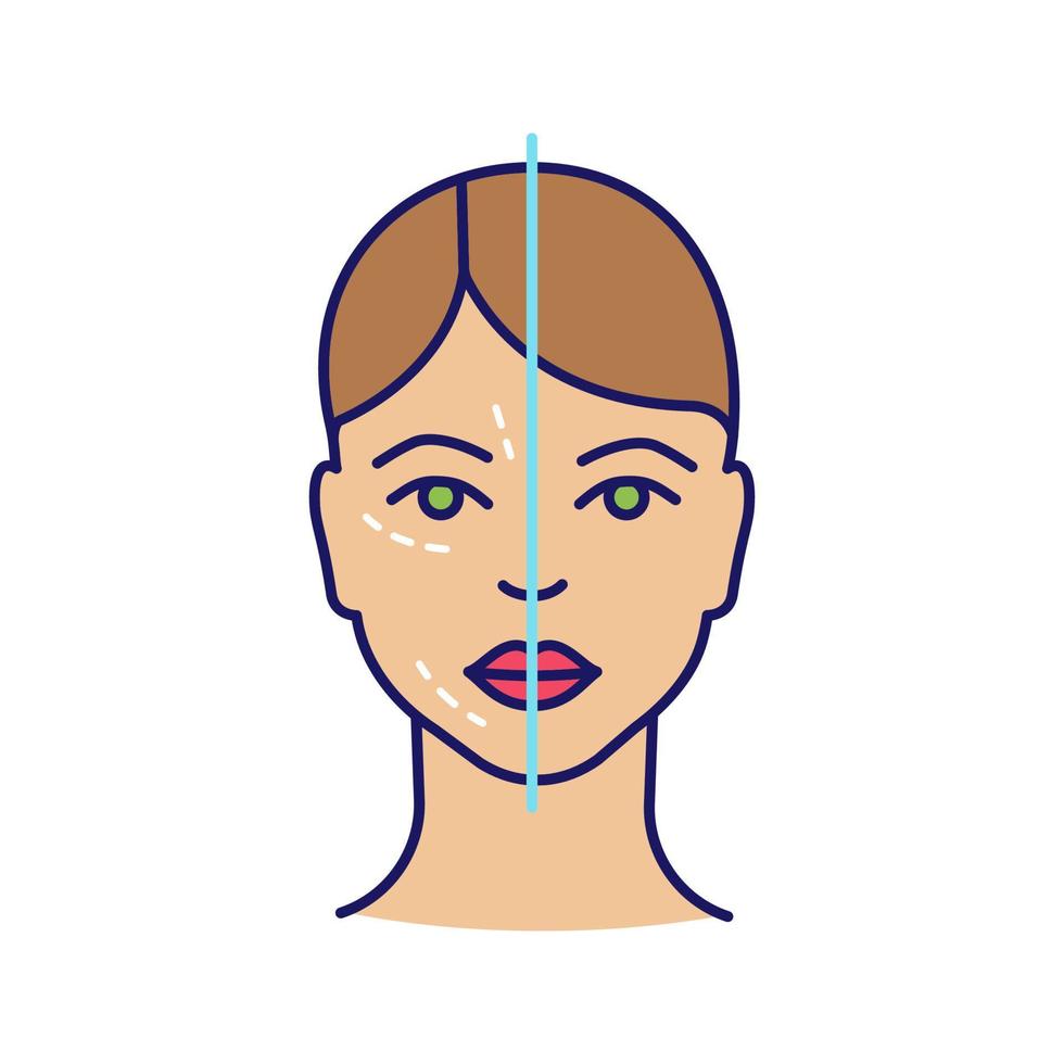 avant et après l'icône de couleur d'injection de neurotoxine. procédure cosmétique. rajeunissement du visage. médecine esthétique. cosmétologie. illustration vectorielle isolée vecteur