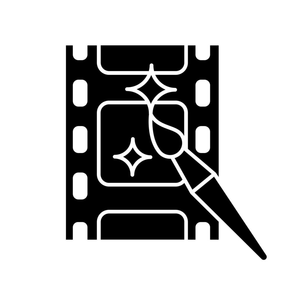 icône de glyphe de logiciel de montage vidéo. conception graphique. réalisation de films. Editeur de vidéo. symbole de la silhouette. espace négatif. illustration vectorielle isolée vecteur