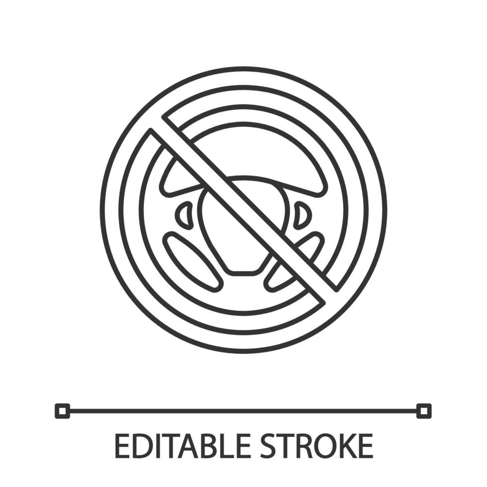 icône linéaire de voiture autonome. signe interdit avec gouvernail de voiture. pilote automatique. voiture sans conducteur. illustration de la ligne mince. volant dans le cercle d'interdiction. dessin de contour isolé de vecteur. trait modifiable vecteur