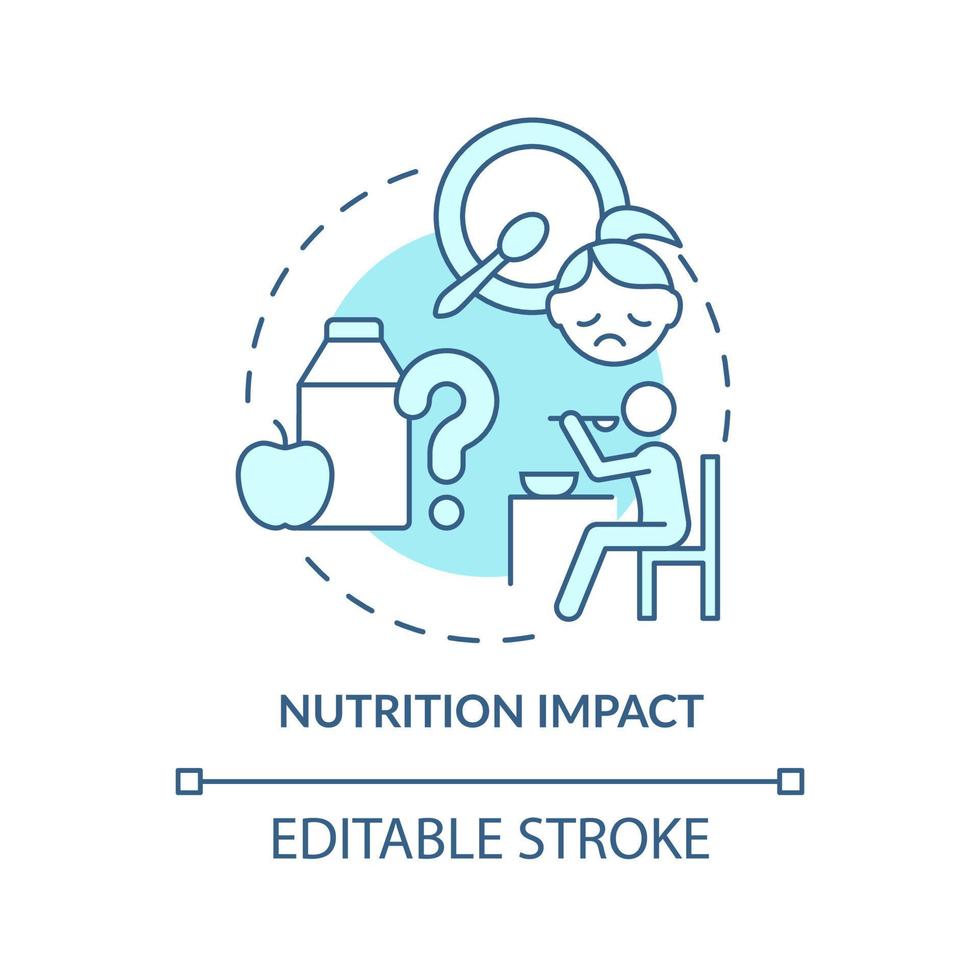 icône de concept turquoise impact sur la nutrition. régime pour la santé mentale. tendance en psychologie idée abstraite illustration ligne mince. dessin de contour isolé. trait modifiable. vecteur