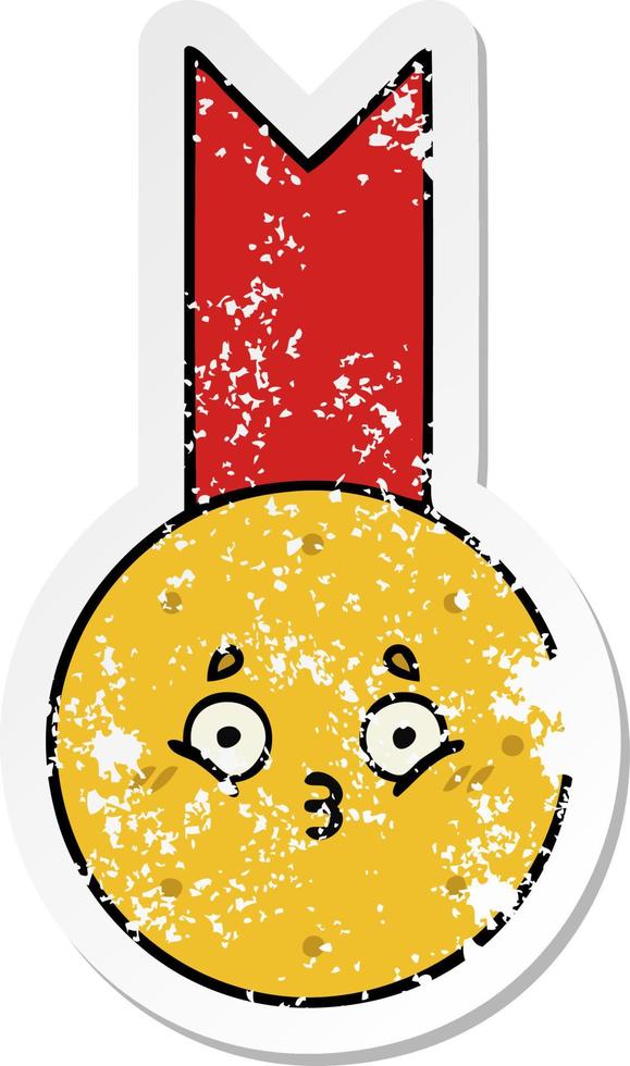 autocollant en détresse d'une médaille d'or de dessin animé mignon vecteur