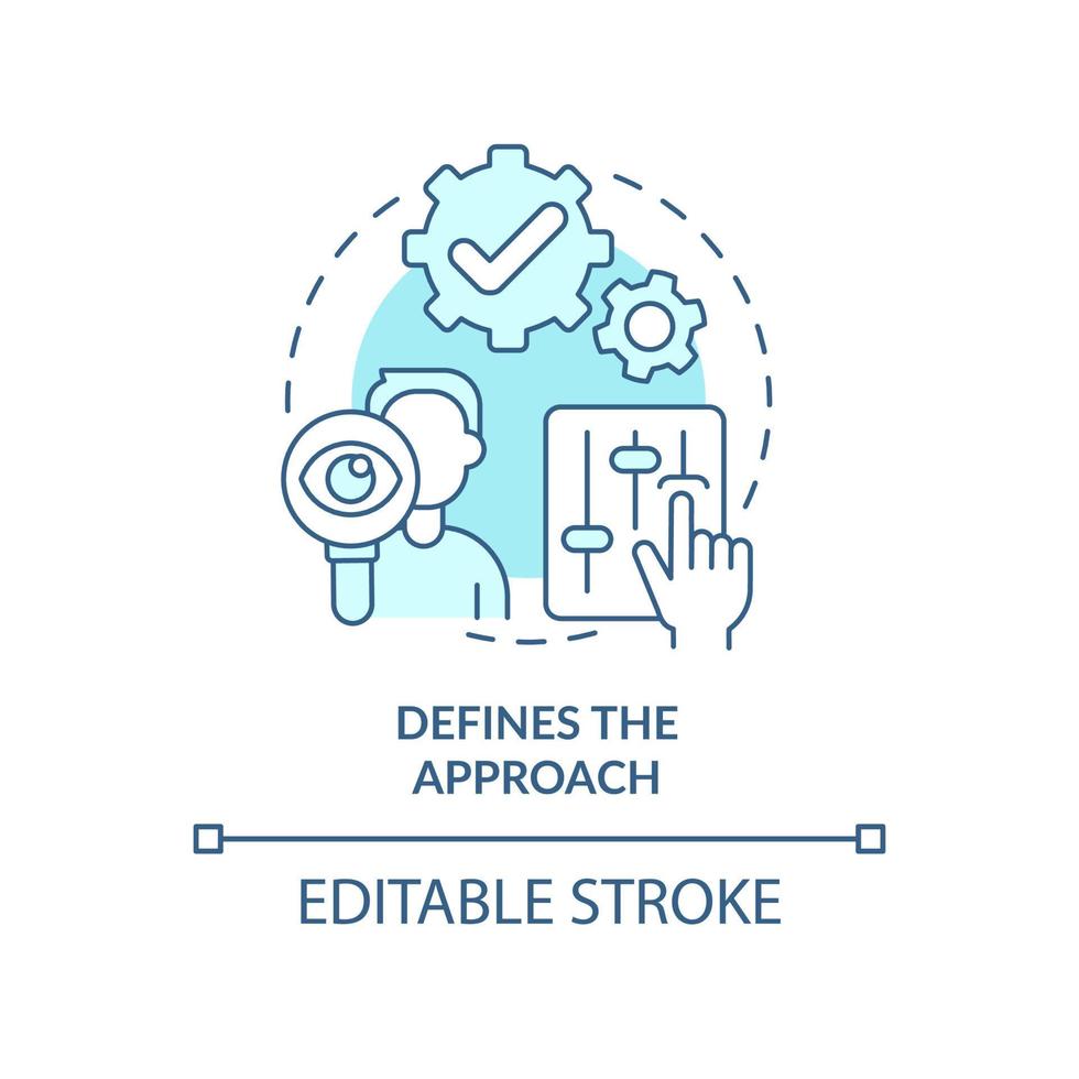 définir l'icône de concept turquoise d'approche. stratégie du projet. illustration de la ligne mince de l'idée abstraite du plan de gestion des parties prenantes. dessin de contour isolé. trait modifiable. vecteur