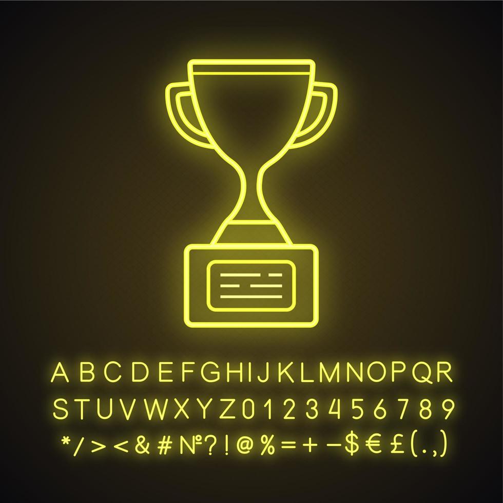 icône de néon de la coupe du champion. prix du vainqueur du championnat de hockey sur glace. signe lumineux avec alphabet, chiffres et symboles. illustration vectorielle isolée vecteur