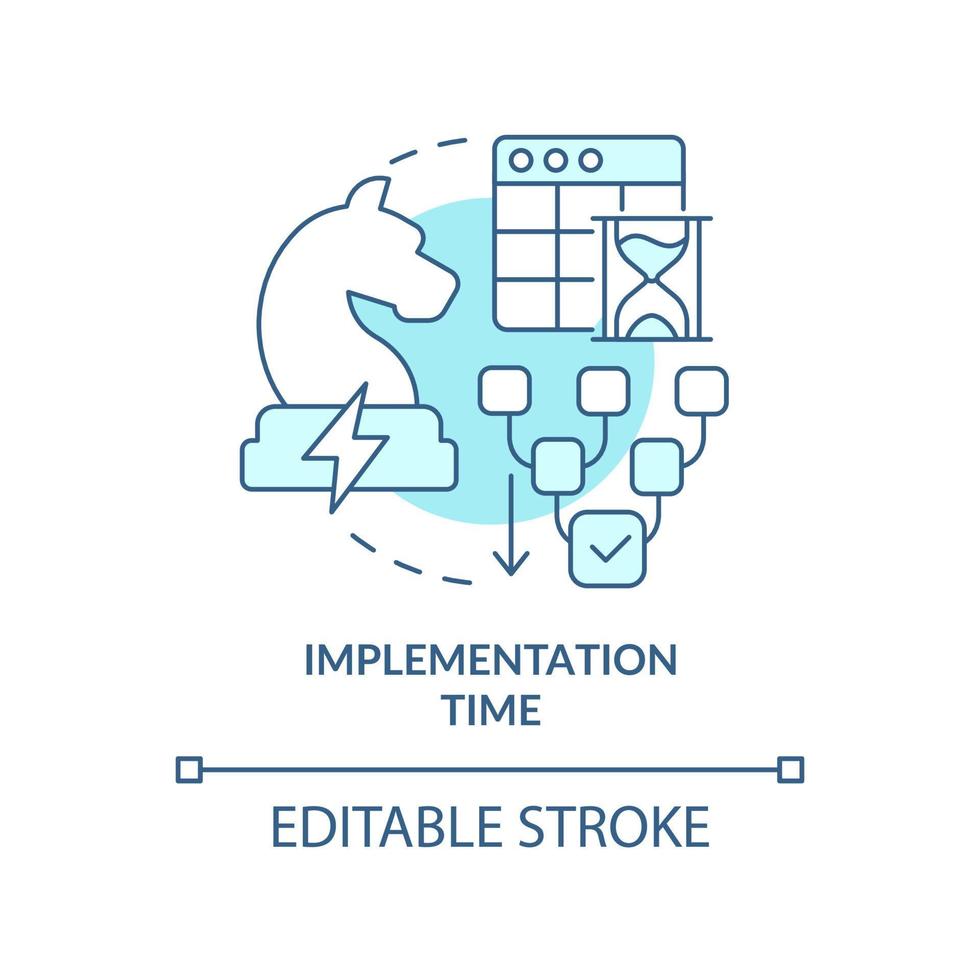 icône de concept turquoise de temps de mise en œuvre. illustration de fine ligne d'idée abstraite de stratégie énergétique robuste. coordination. dessin de contour isolé. trait modifiable. vecteur