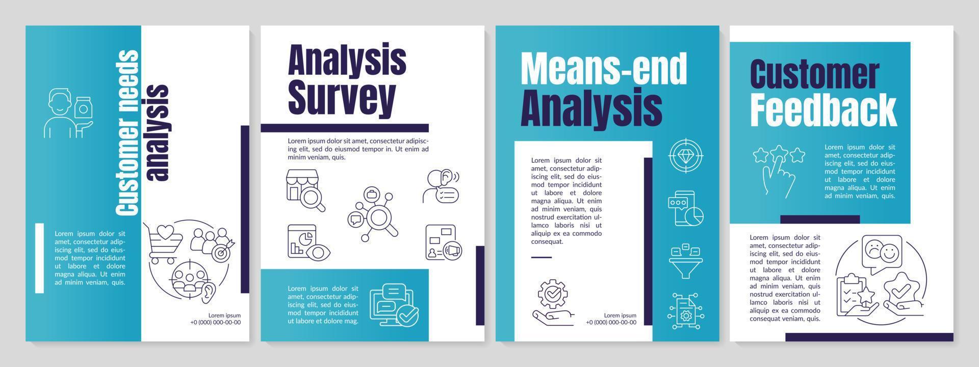 modèle de brochure bleue d'analyse des besoins du client. stratégie de marketing. conception de dépliant avec des icônes linéaires. 4 mises en page vectorielles pour la présentation, les rapports annuels. vecteur