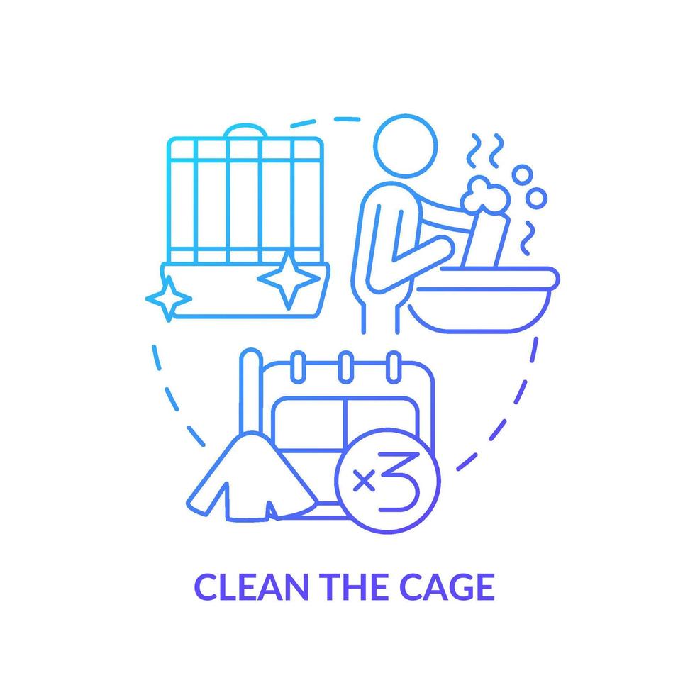 icône de concept de dégradé bleu de cage propre. prendre soin des petits mammifères animaux de compagnie idée abstraite illustration de la ligne mince. désinfection efficace des cages. dessin de contour isolé. vecteur