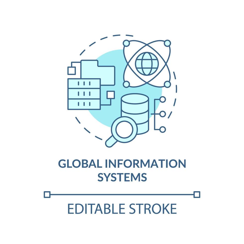 icône de concept turquoise des systèmes d'information mondiaux. stockage et analyse de données idée abstraite illustration de ligne mince. dessin de contour isolé. trait modifiable. vecteur