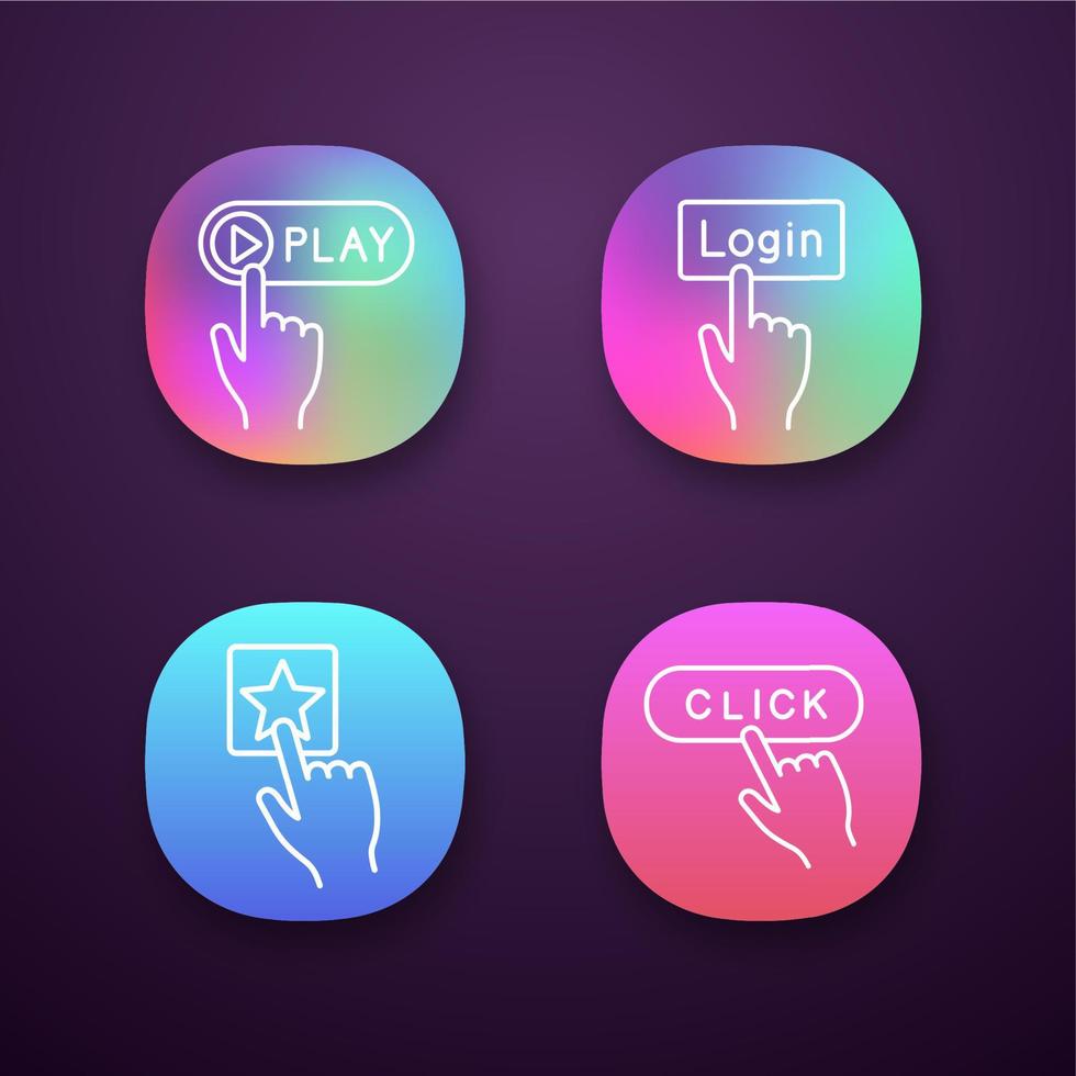 cliquez sur le jeu d'icônes d'application. bouton des applications. jouer, se connecter, ajouter aux favoris. interface utilisateur ui ux. applications web ou mobiles. illustrations vectorielles isolées vecteur