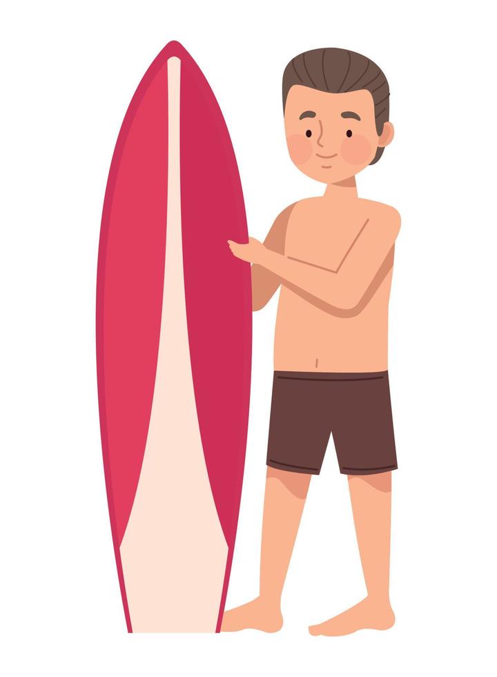 homme avec planche de surf rouge vecteur