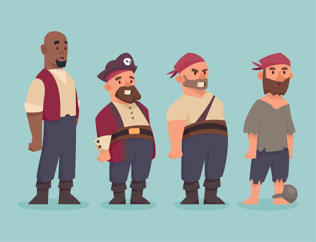 quatre personnages pirates vecteur