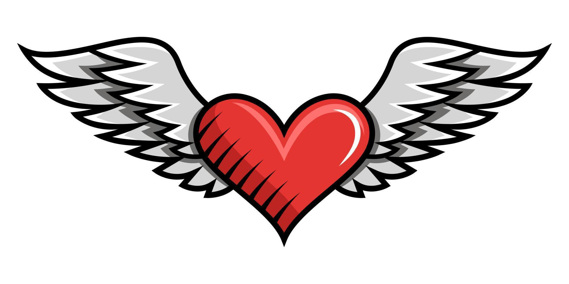 dessin coeur avec des ailes dans un style rétro vecteur