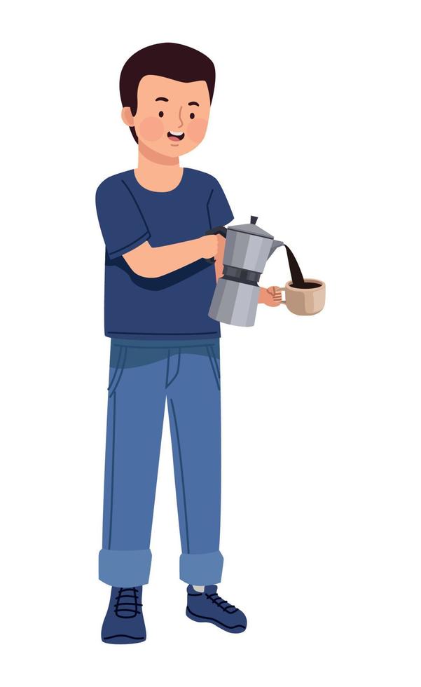 homme avec une bouilloire à café vecteur