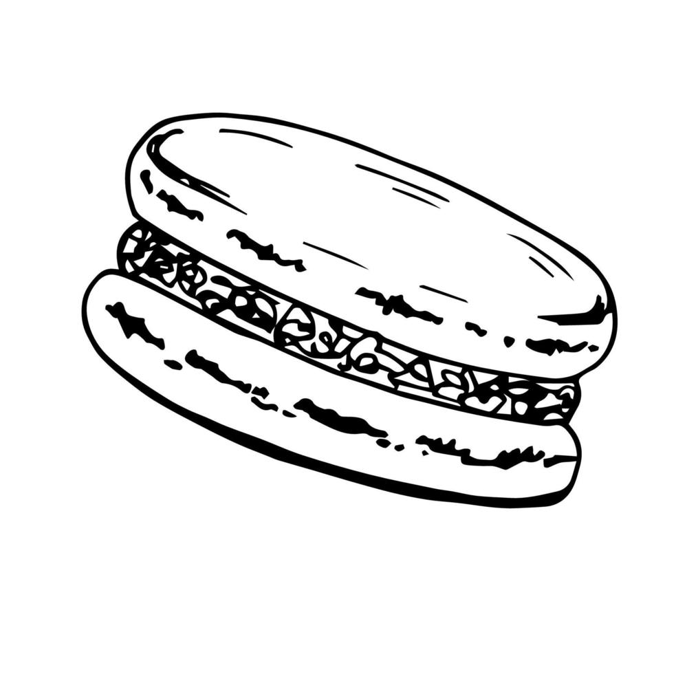 dessin de doodle vectoriel simple dessiné à la main, contour noir sur fond blanc. cuisson, brioche, macaron. café, collation. pour les impressions, le menu, la recette, les produits à base de farine, les ingrédients.