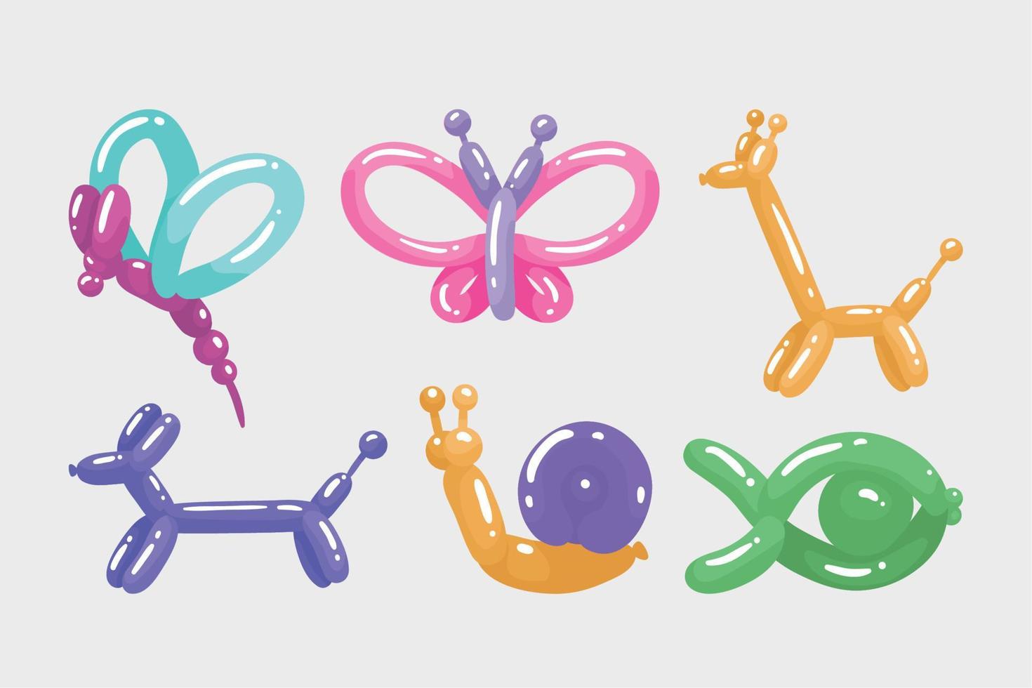 icônes de ballons six animaux vecteur