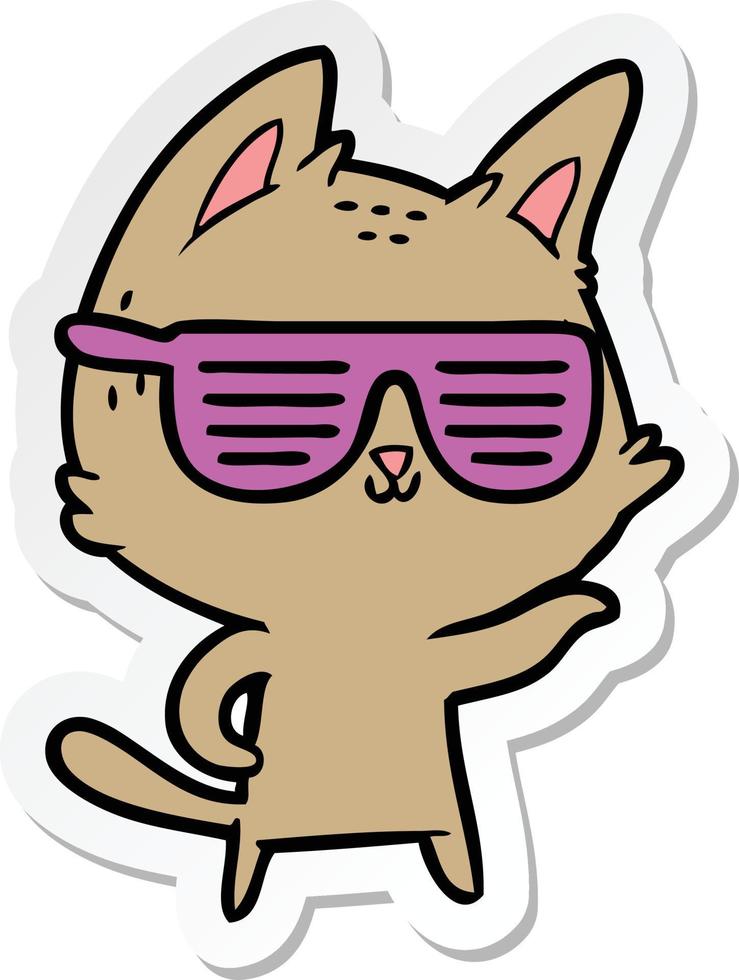 autocollant d'un chat de dessin animé portant des lunettes cool vecteur