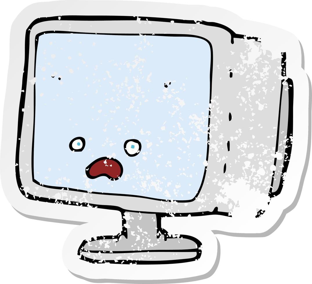 autocollant rétro en détresse d'un écran d'ordinateur de dessin animé vecteur