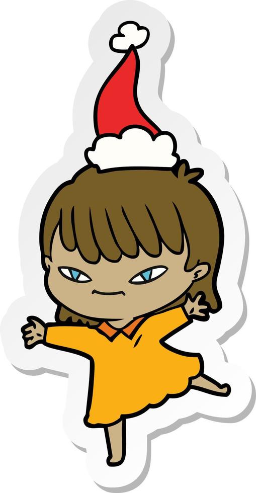 caricature d'autocollant d'une femme portant un bonnet de noel vecteur