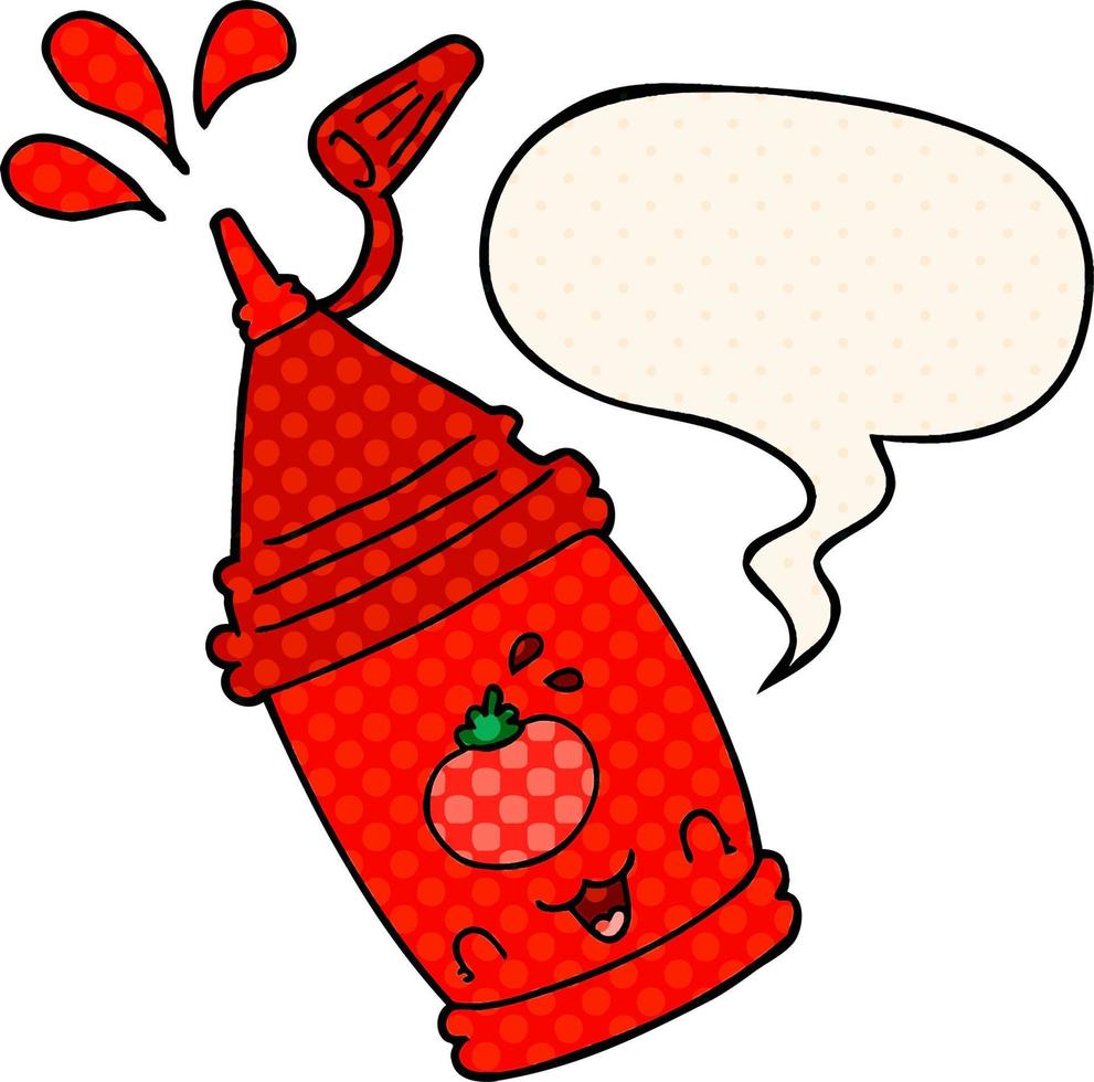bouteille de ketchup de dessin animé et bulle de dialogue dans le style de la bande dessinée vecteur
