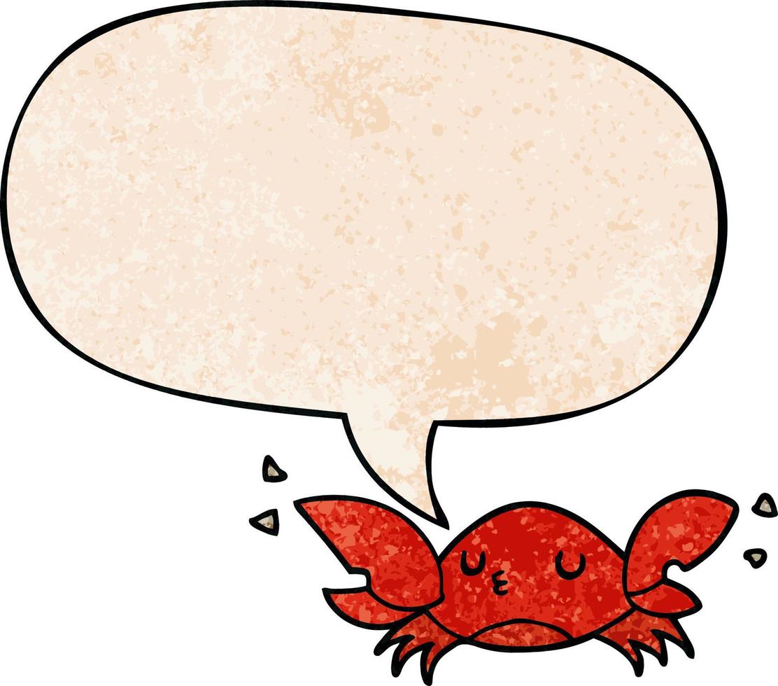 dessin animé crabe et bulle de dialogue dans un style de texture rétro vecteur