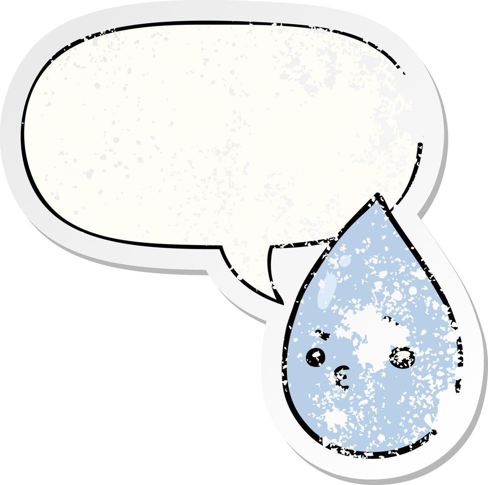 dessin animé mignon goutte de pluie et bulle de dialogue autocollant en détresse vecteur