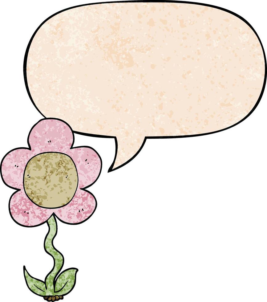 fleur de dessin animé et bulle de dialogue dans un style de texture rétro vecteur