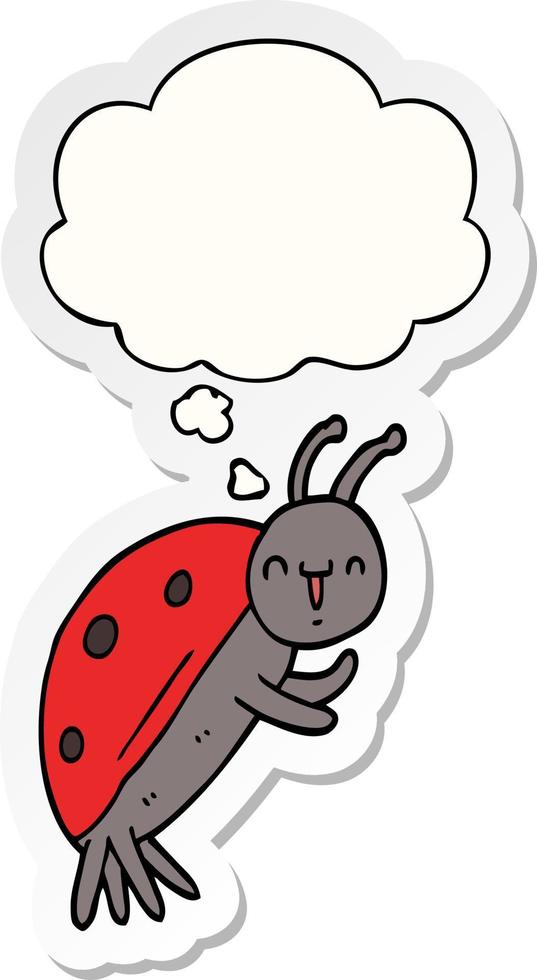 coccinelle de dessin animé mignon et bulle de pensée comme autocollant imprimé vecteur