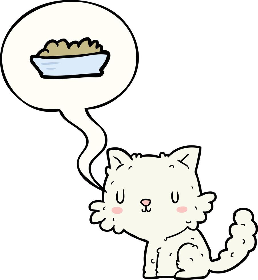 chat de dessin animé mignon et bulle de nourriture et de la parole vecteur