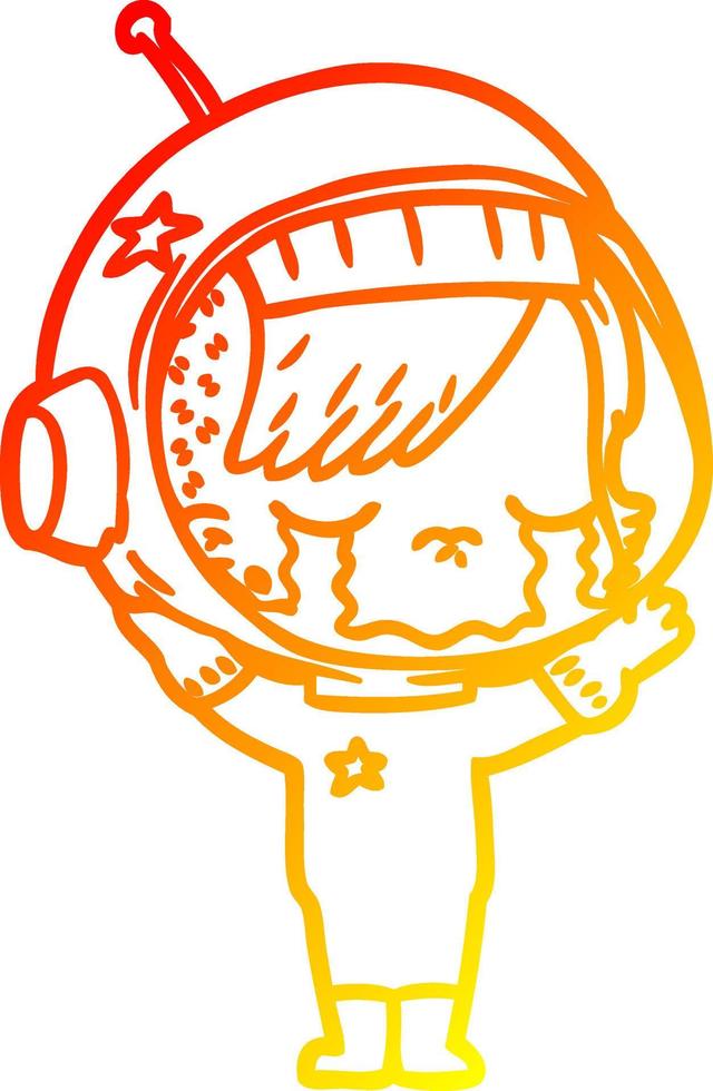 ligne de gradient chaud dessin dessin animé fille astronaute qui pleure vecteur