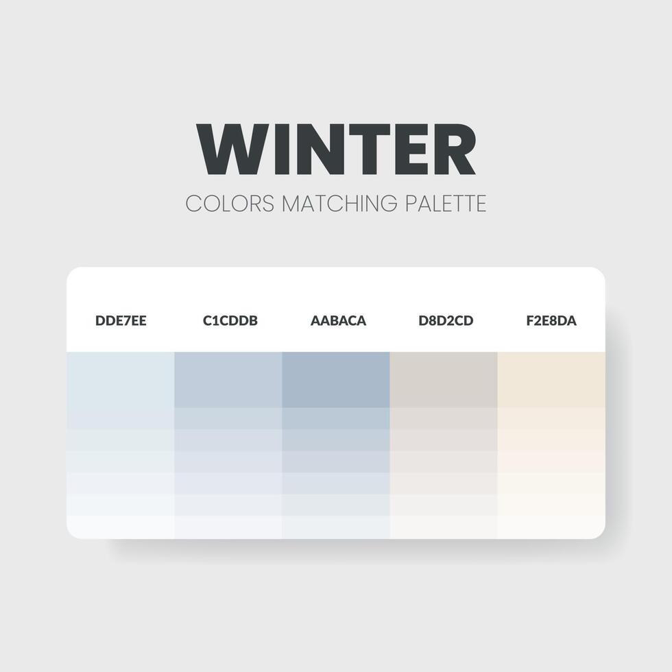 idées de schémas de couleurs de tons d'hiver.les palettes de couleurs sont des combinaisons de tendances et des guides de palettes cette année, un tableau de nuances de couleurs en rgb ou hexadécimal. un échantillon de couleur pour une mode printanière, une maison ou un design d'intérieur vecteur