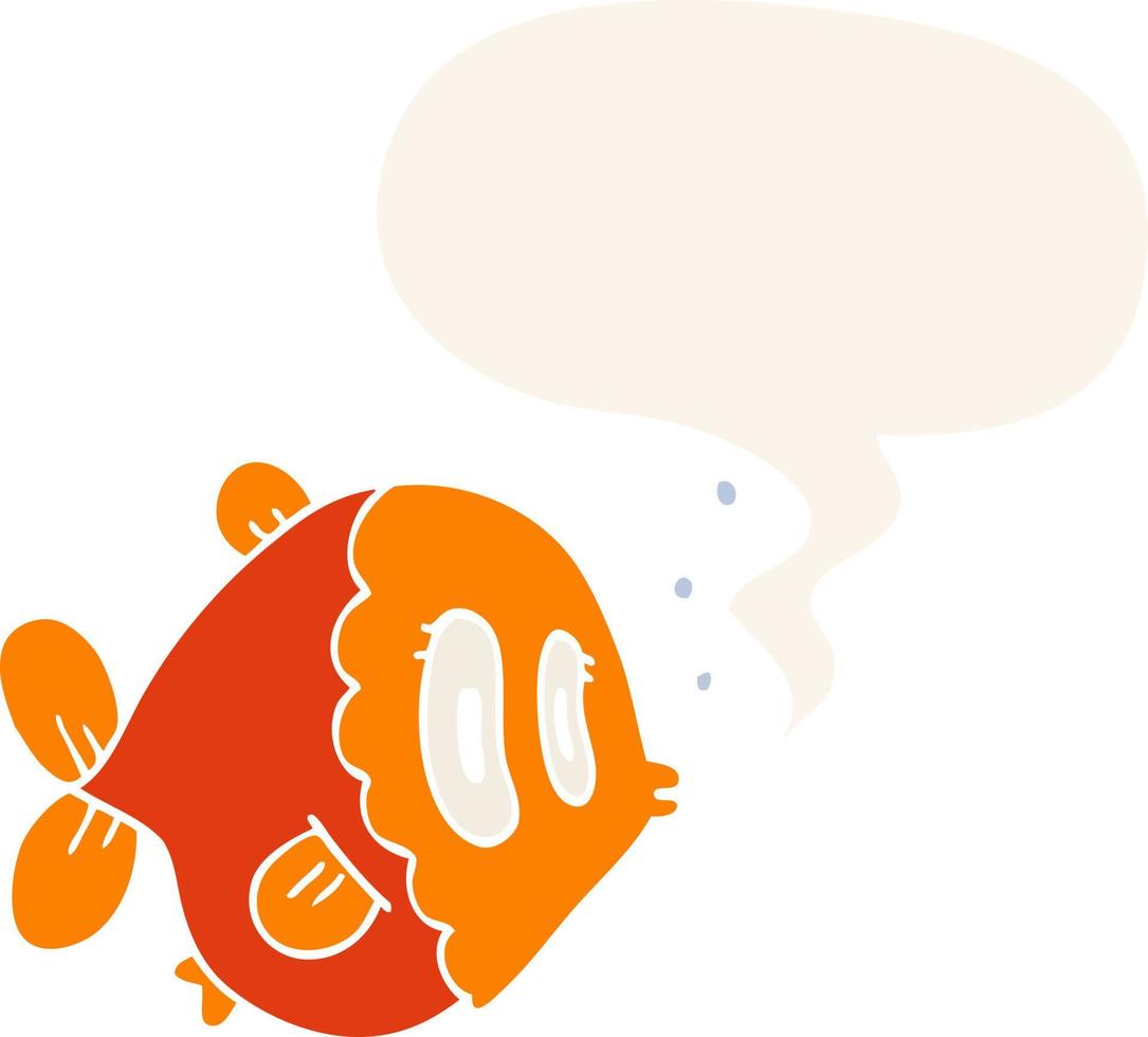 poisson de dessin animé et bulle de dialogue dans un style rétro vecteur