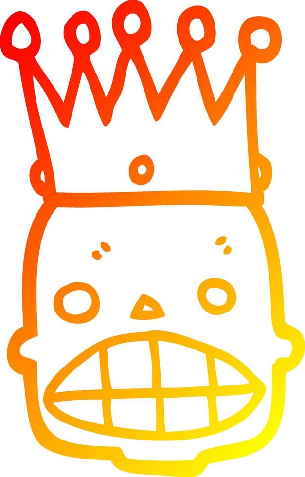 ligne de gradient chaud dessinant un visage de crâne effrayant de dessin animé avec couronne vecteur
