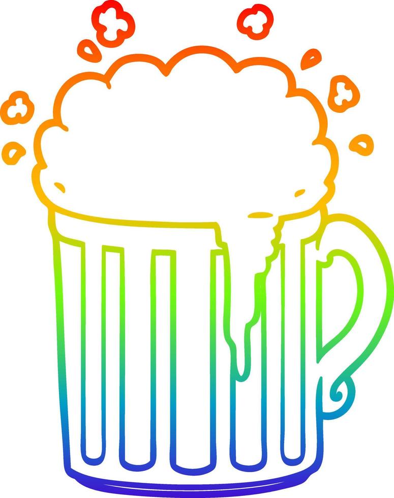 ligne de gradient arc-en-ciel dessin dessin animé chope de bière vecteur