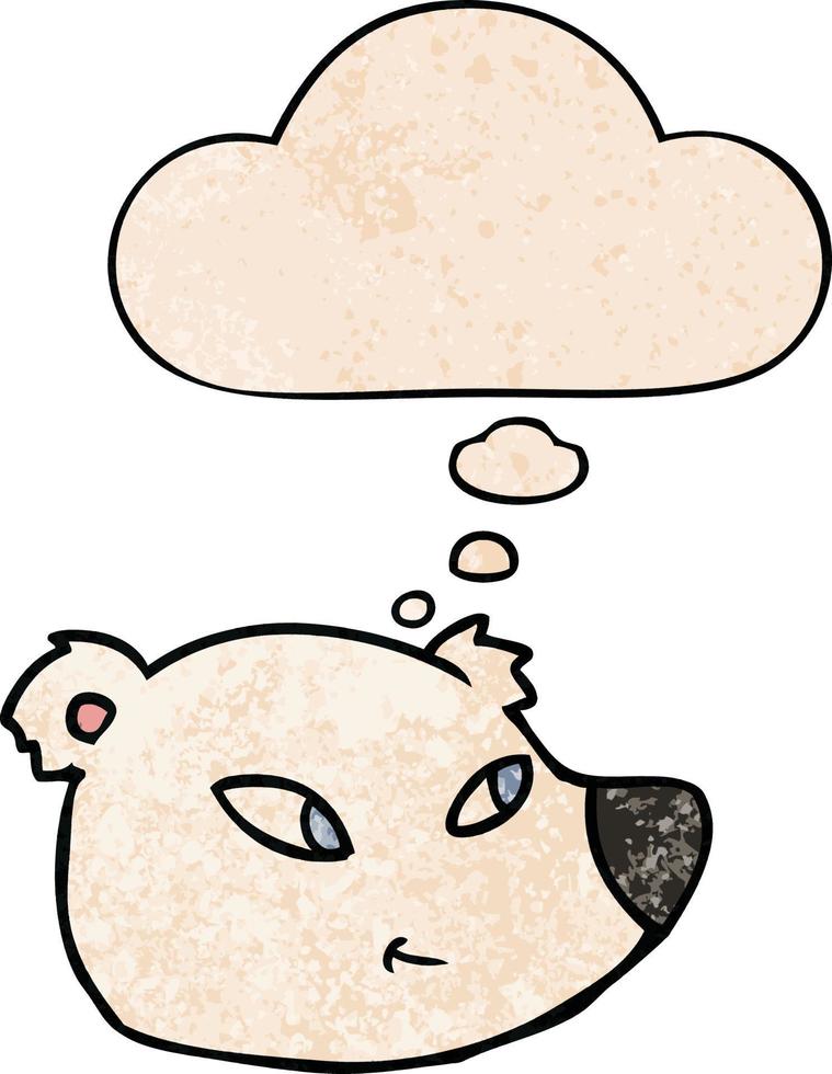 visage d'ours polaire de dessin animé et bulle de pensée dans le style de motif de texture grunge vecteur