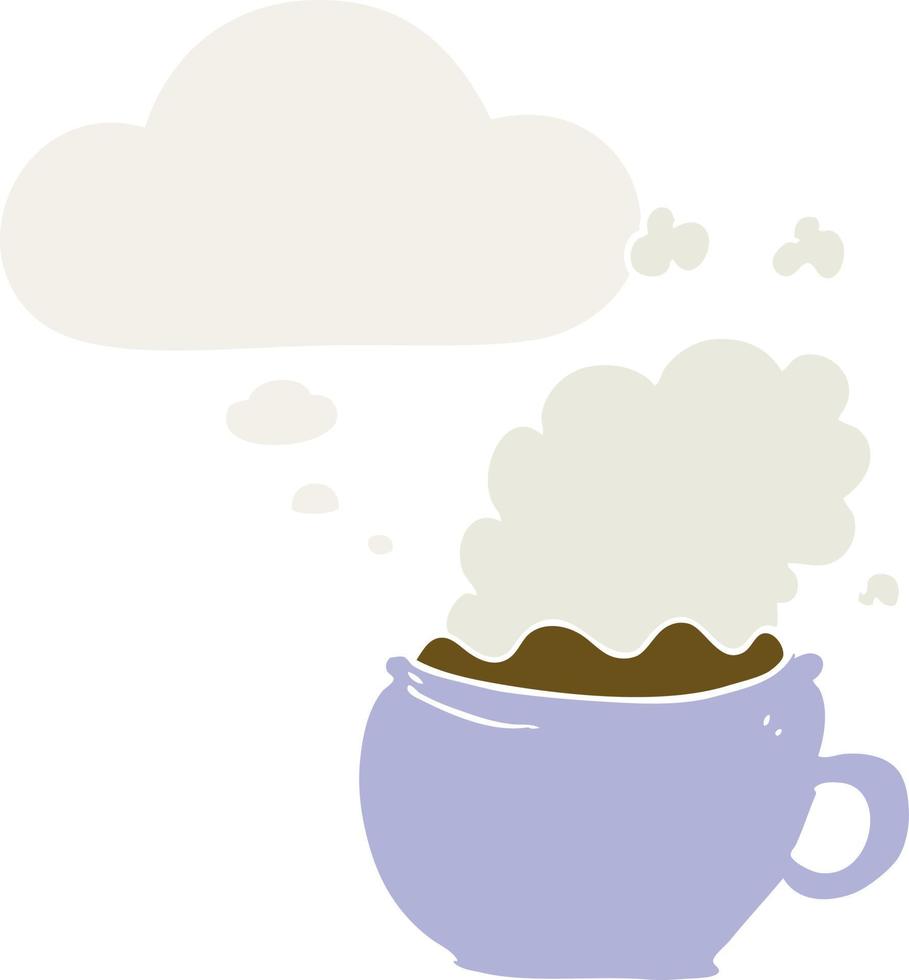 dessin animé tasse de café chaud et bulle de pensée dans un style rétro vecteur