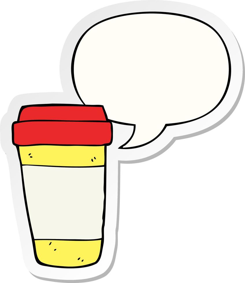 tasse à café de dessin animé et autocollant de bulle de dialogue vecteur