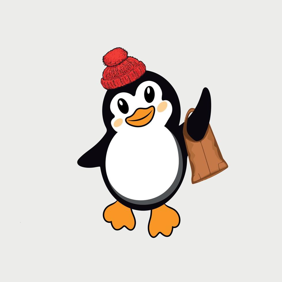 mignon pingouin tenant des sacs à provisions colorés vecteur de stock