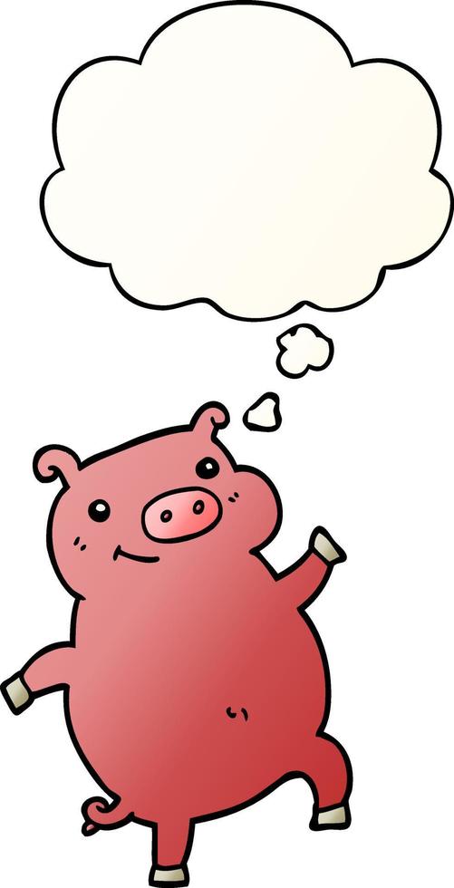 dessin animé cochon dansant et bulle de pensée dans un style dégradé lisse vecteur