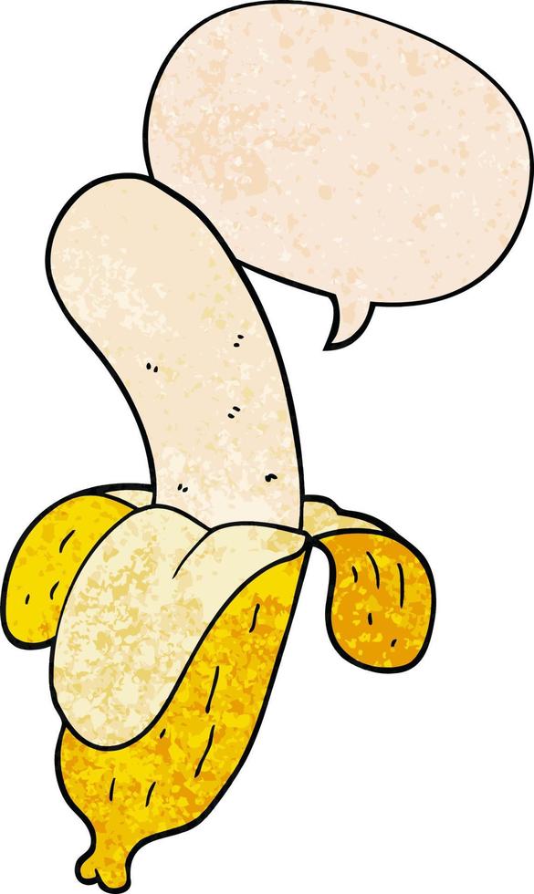 banane de dessin animé et bulle de dialogue dans un style de texture rétro vecteur