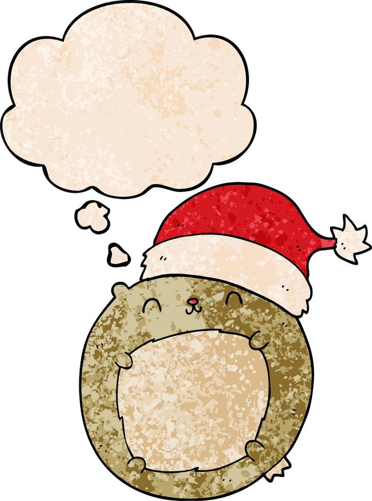 ours de noël dessin animé mignon et bulle de pensée dans le style de motif de texture grunge vecteur