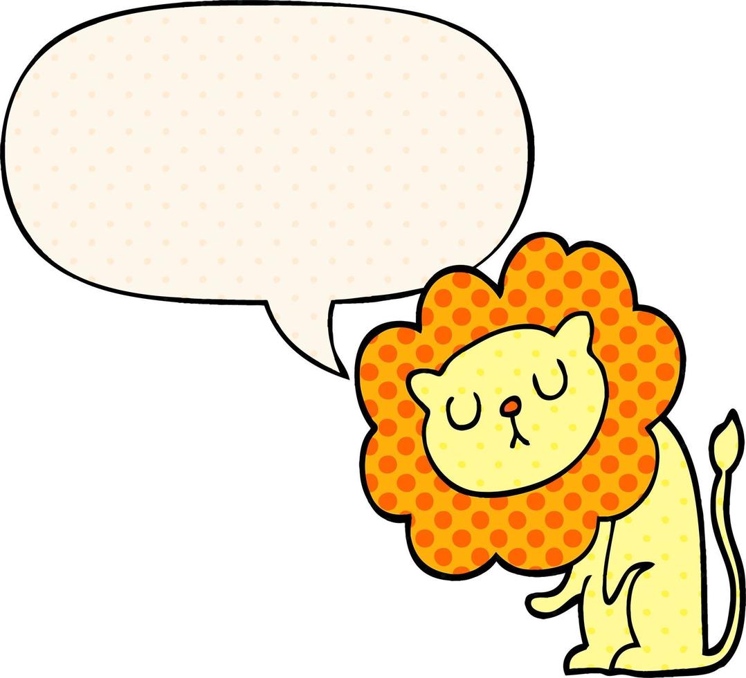 lion de dessin animé mignon et bulle de dialogue dans le style de la bande dessinée vecteur