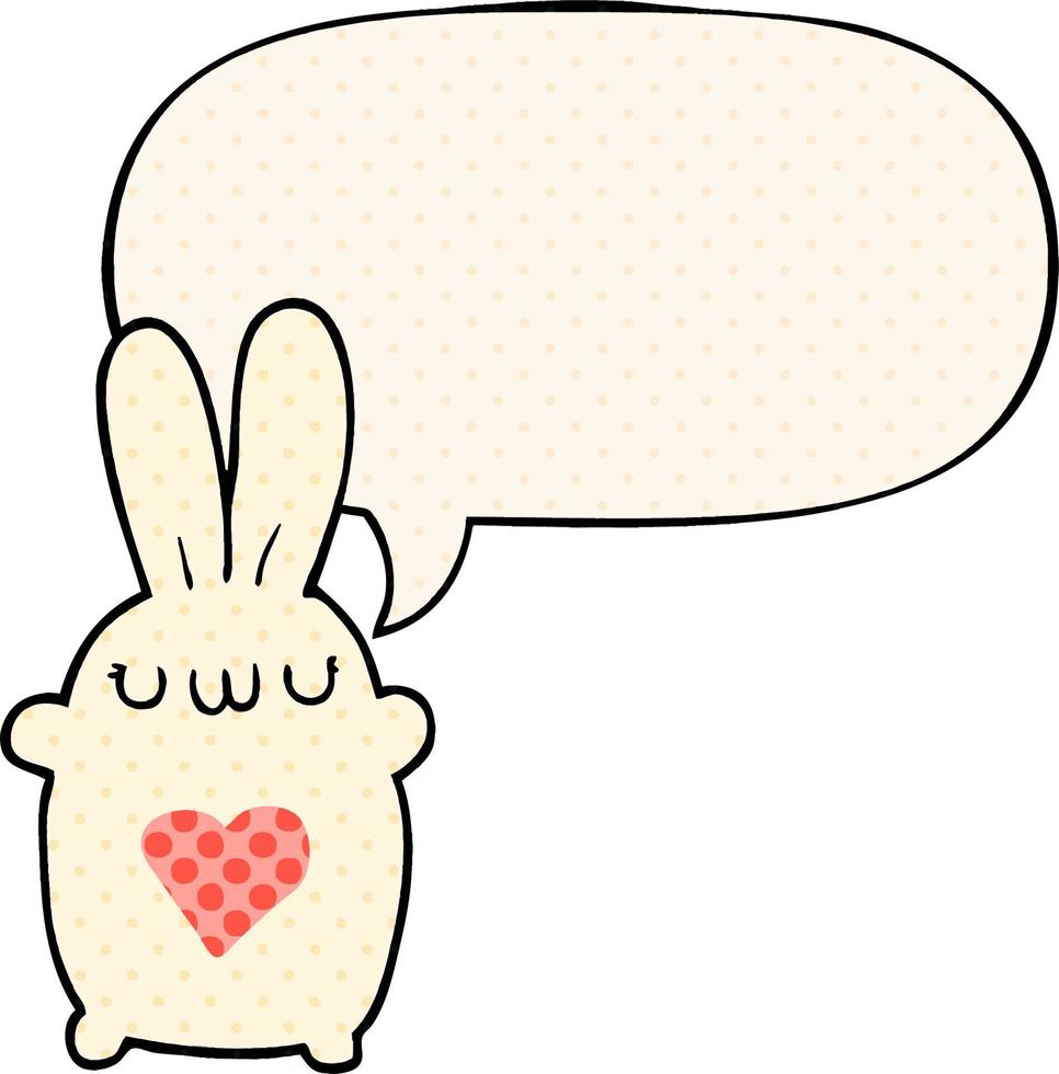 lapin de dessin animé mignon et coeur d'amour et bulle de dialogue dans le style de la bande dessinée vecteur