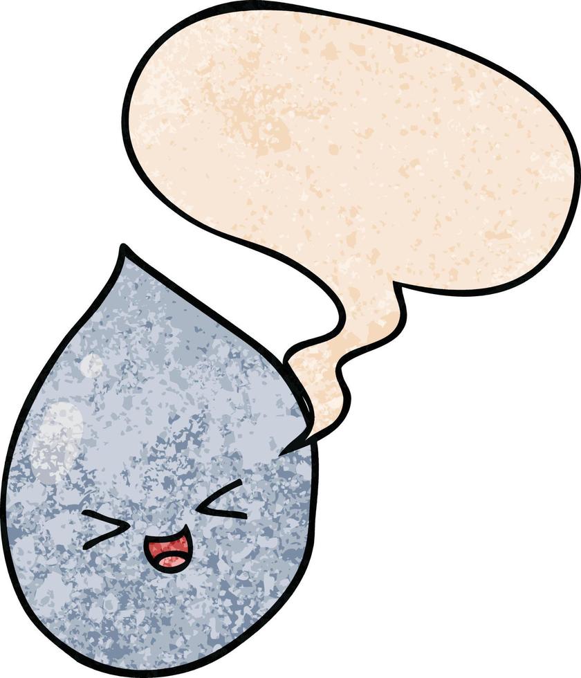 goutte de pluie de dessin animé et bulle de dialogue dans un style de texture rétro vecteur