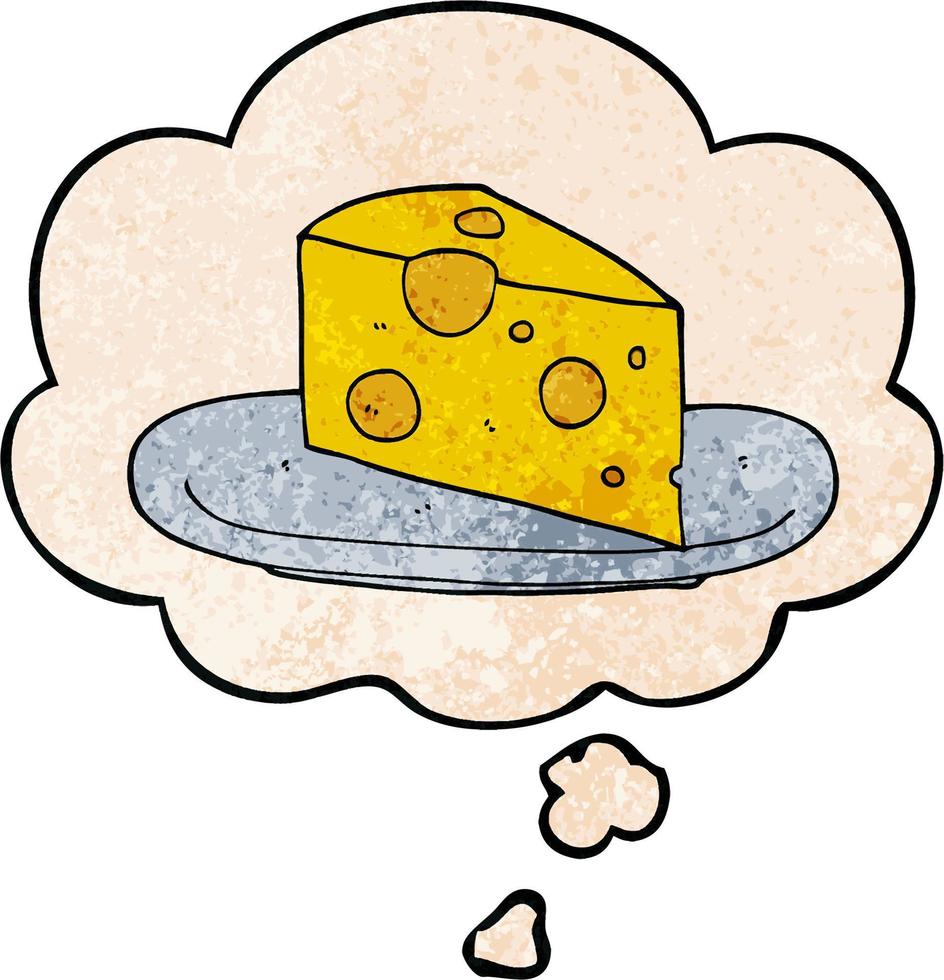 fromage de dessin animé et bulle de pensée dans le style de motif de texture grunge vecteur