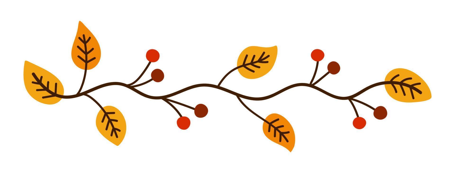 ligne vectorielle décorative d'automne dessinée à la main avec des feuilles et des baies de saison. Doodle branche d'arbre orné vecteur